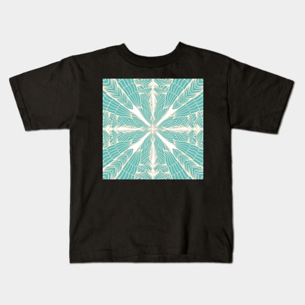 Teal n’ Beige Ripples Mandala - Intricate Digital Illustration - Colorful Vibrant and Eye-catching Design for printing on t-shirts, wall art, pillows, phone cases, mugs, tote bags, notebooks and more Kids T-Shirt by cherdoodles